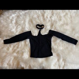 Black cop top 3/4 length sleeve off shoulder top